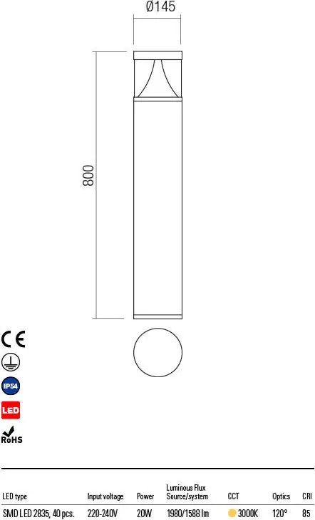 REDO 90163 PALACE Modern Kültéri Állólámpa LED IP54