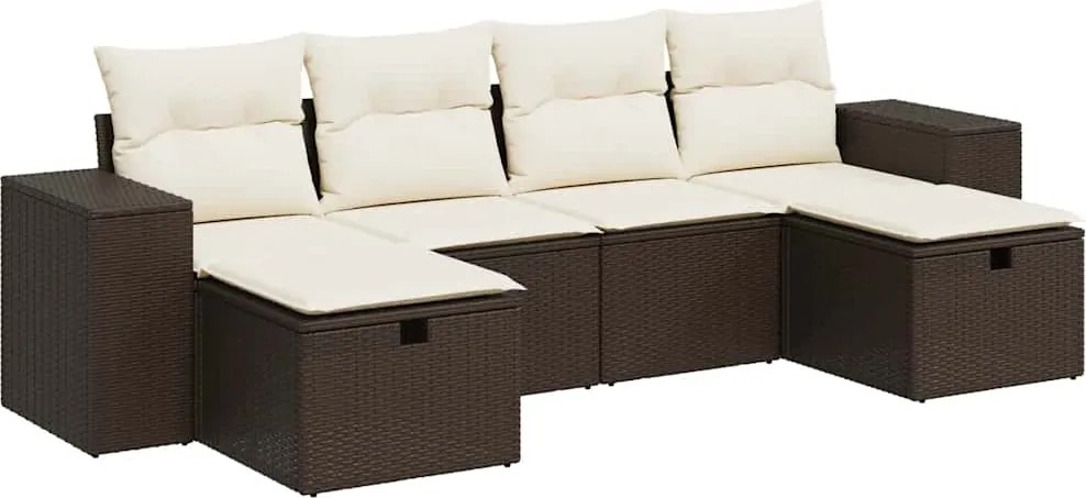 vidaXL 6 részes barna polyrattan kerti ülőgarnitúra párnával