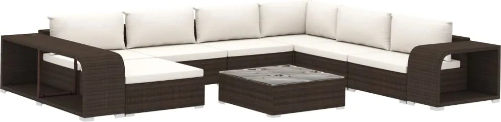 vidaXL 10-részes barna polyrattan kerti bútorszett párnákkal