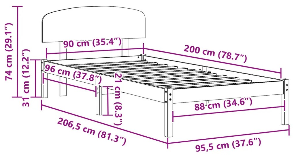 Ágykeret Fejvéggyel Viasz Barna 90x200 cm Tömörfa Fenyő