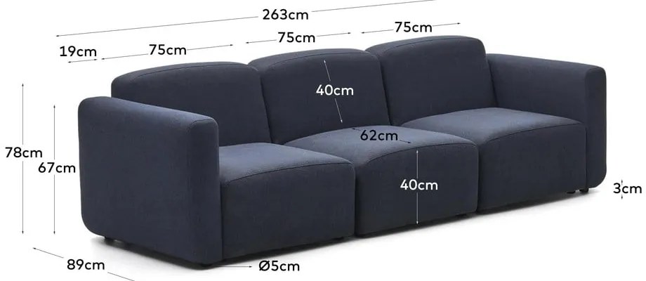 Sötétkék kanapé 263 cm Neom – Kave Home