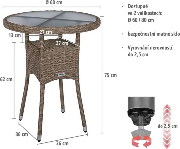 STILISTA Kerti polyrattan asztal 60 x 75 cm krémszínű