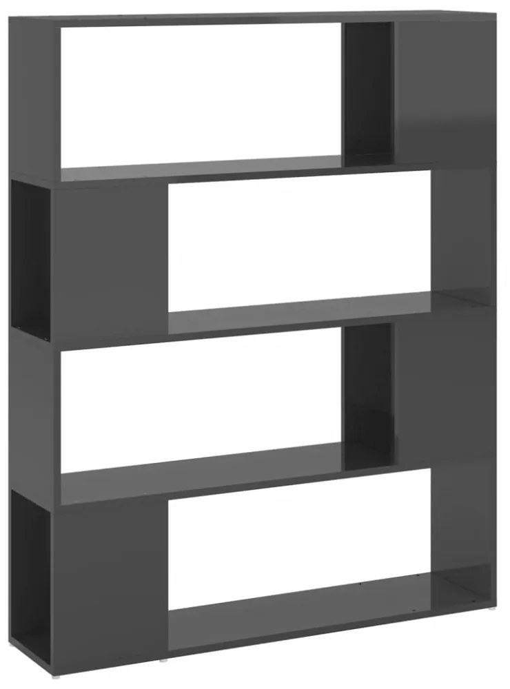 magasfényű szürke térelválasztó könyvszekrény 100 x 24 x 124 cm
