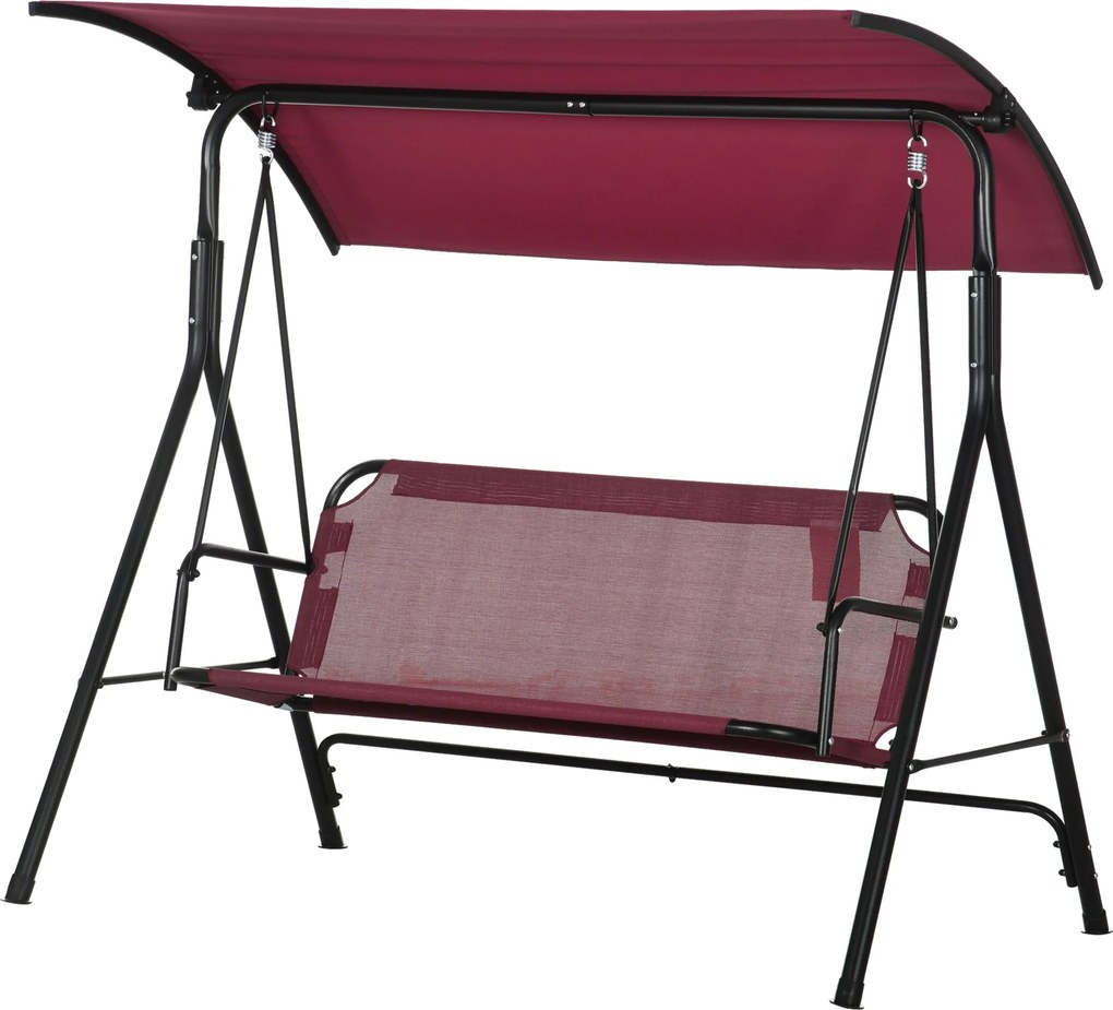 Outsunny 3-Fős Kerti Hinta Állítható Napernyővel, Légáteresztő Textilén Üléssel és Fém Vázal, Teherbírás 240 kg, 172x110x153 cm, Borvörös | Aosom