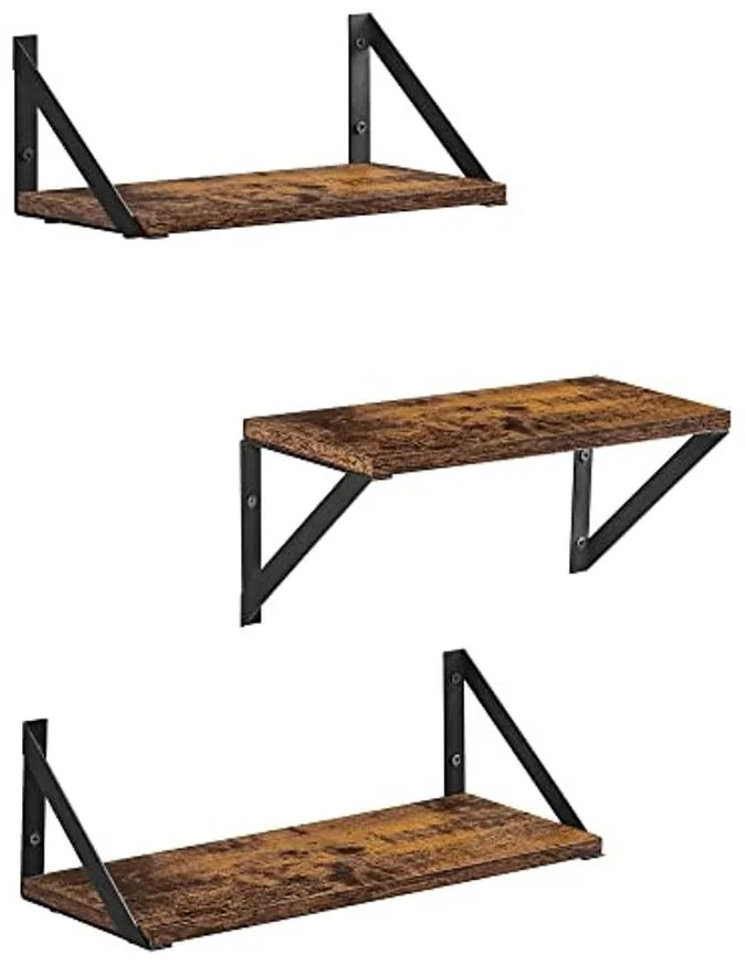 3 fali polc készlet, lebegő polcok,rusztikus barna és fekete