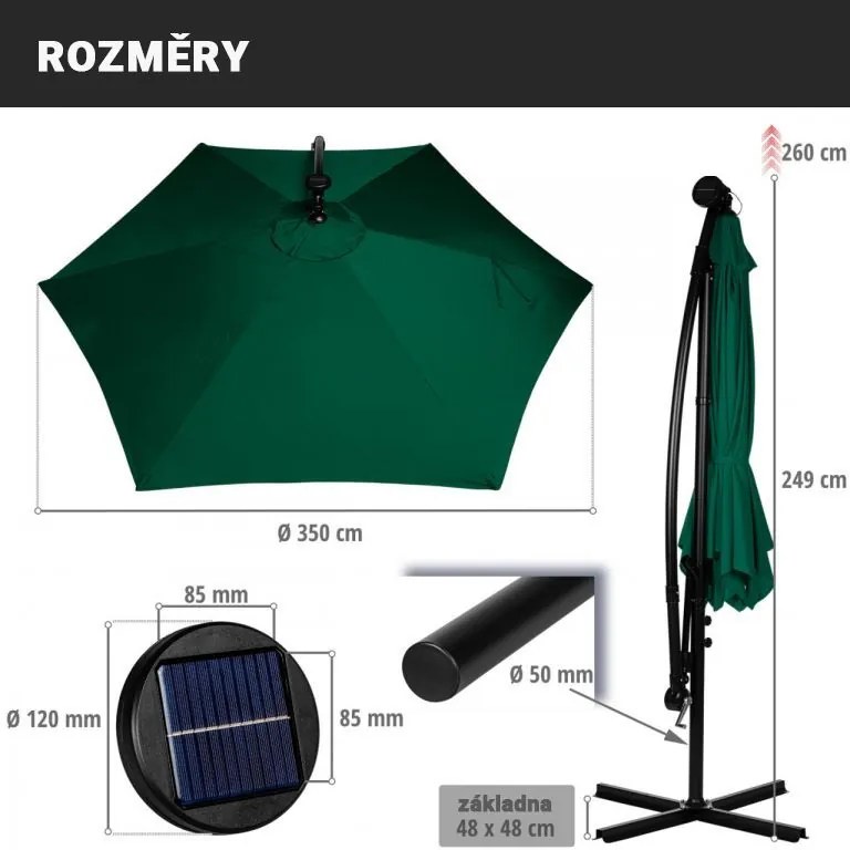 STILISTA Kerti napernyő fogantyúval LED 350 cm antracit