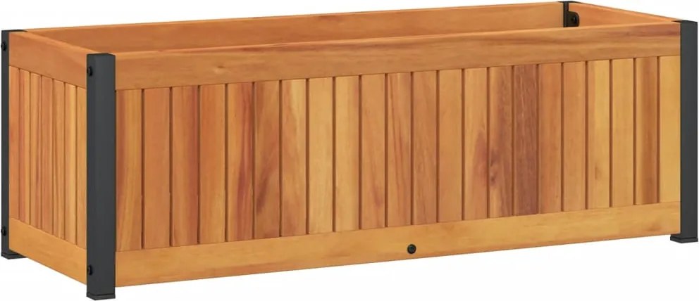 vidaXL tömör akácfa és acél kerti virágtartó 80 x 30 x 27,5 cm