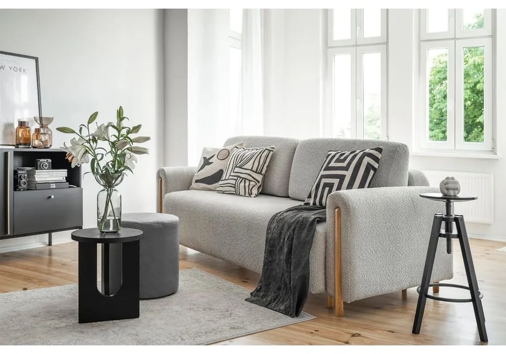 Világosszürke buklé kinyitható-tárolóhelyes kanapé 244 cm Arcadova – ELTAP