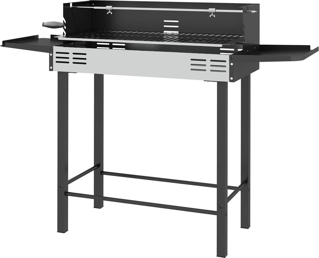 Outsunny szénhidrát grill kemping grill rácssal és forgótálca készlettel, összecsukható, hordozható, kerti BBQ, rozsdamentes acél+fém, fekete, 118 x 3
