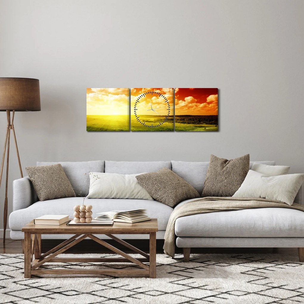 Rét képe ragyogó napfénnyel (órával) (90x30 cm)