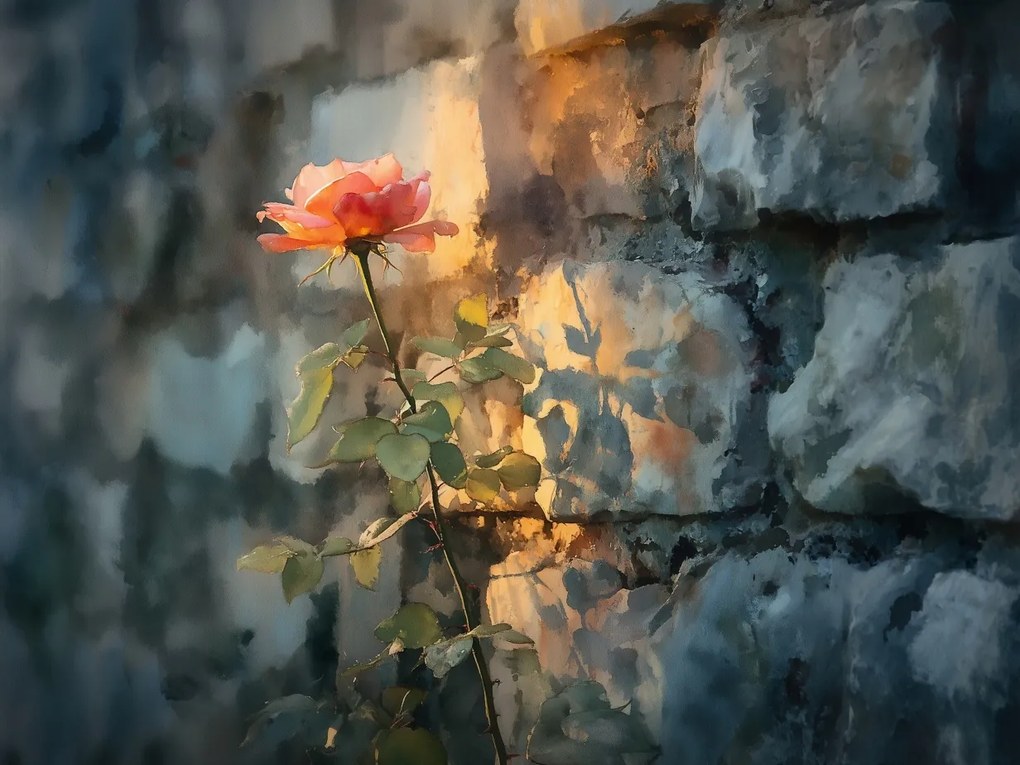 Canvas Vászonkép Lazac Rózsa Kő Fal Nosztalgia 80 x 60