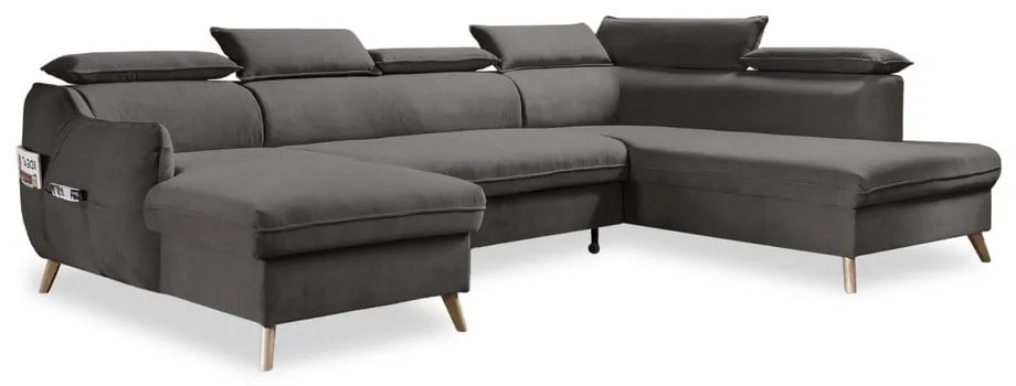 Sötétszürke bársony kinyitható sarokkanapé (jobb oldali-"U" alakú) Sweet Harmony – Miuform