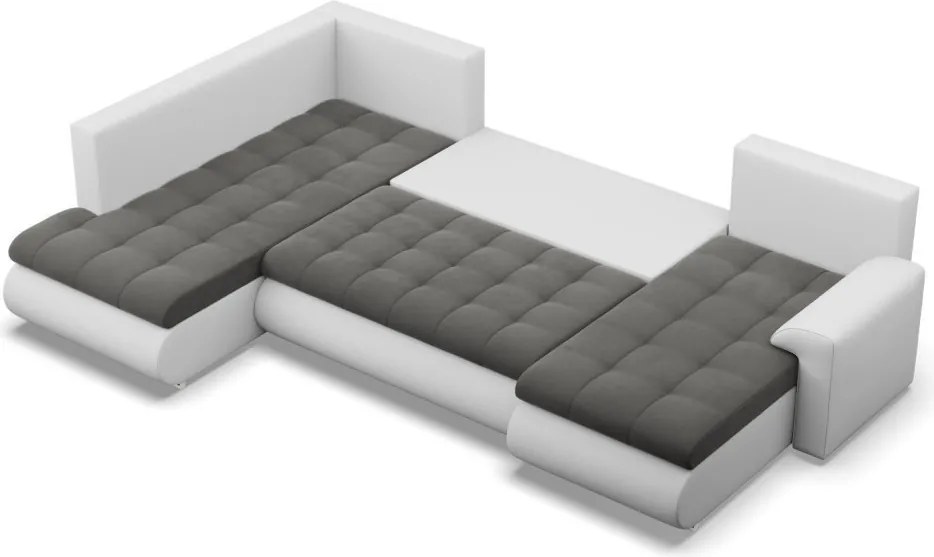 Tokio U sarokkanapé, 3 ágyneműtartóval, bársony + műbőr, baloldali, szürke - fehér