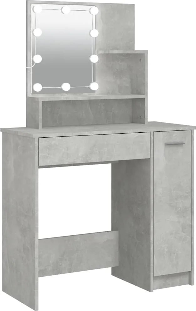 vidaXL betonszürke fésülködőasztal LED-del 86,5 x 35 x 136 cm