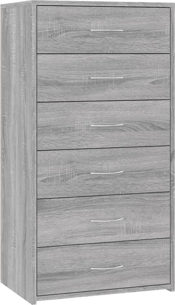 vidaXL szürke sonoma színű szerelt fa komód 6 fiókkal 50x34x96 cm