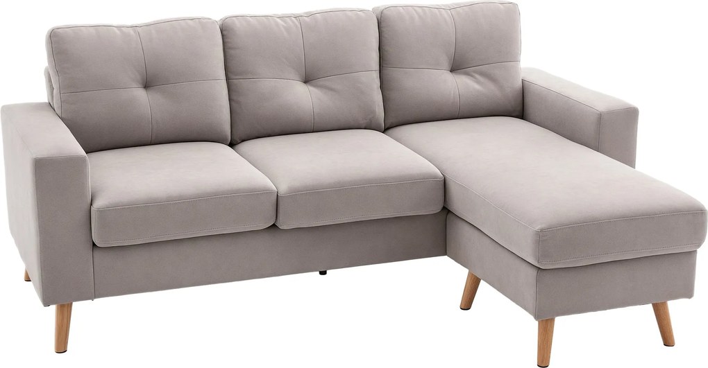 HOMCOM L-alakú Szövet Kanapé, Átkonfigurálható Sarokkanapé 3 Személyre, Ülőbútor a Nappaliba, Világosszürke, 193 x 136 x 85 cm | Aosom