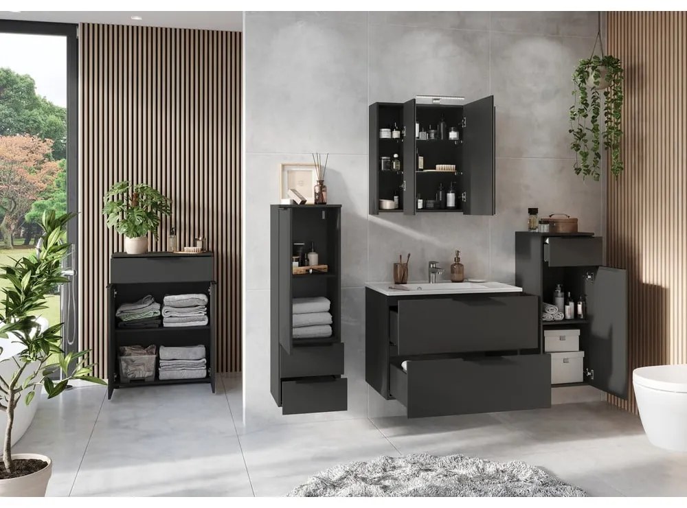 Antracitszürke magas-fali fürdőszoba szekrény 36x93 cm Crandon – Germania