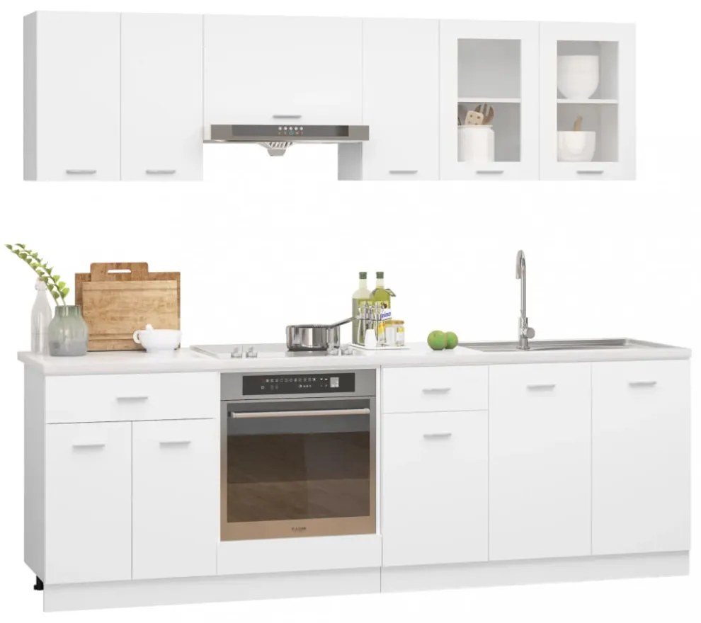 Lyon 8 részes fehér szerelt fa konyhai szekrénygarnitúra