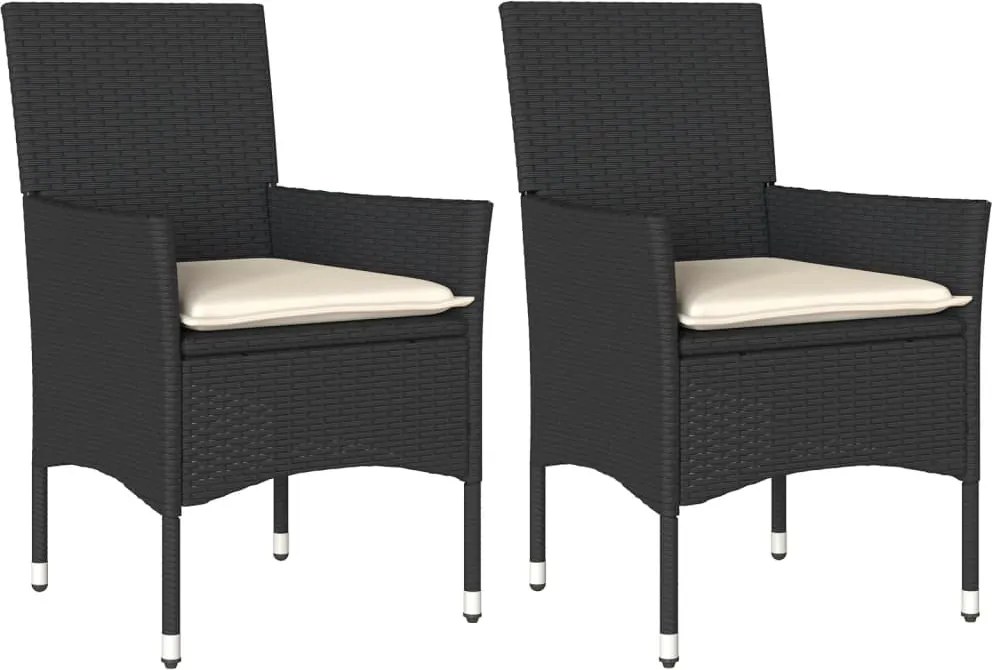vidaXL 2 db fekete polyrattan kerti szék párnával