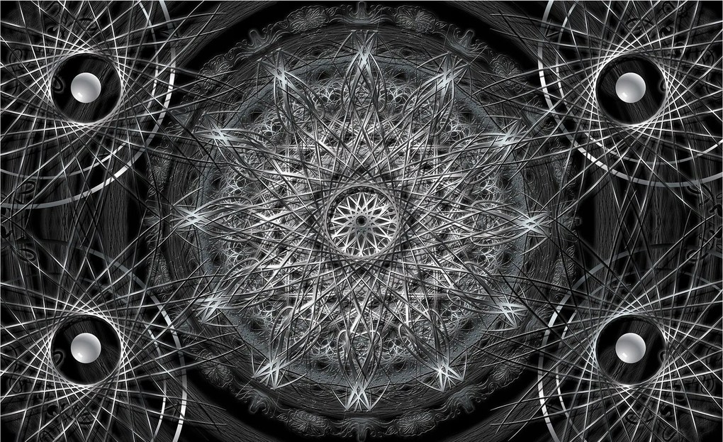 Fotótapéta Mandala geometria absztrakt ezüst virág vonalak 312x219 +ragasztó