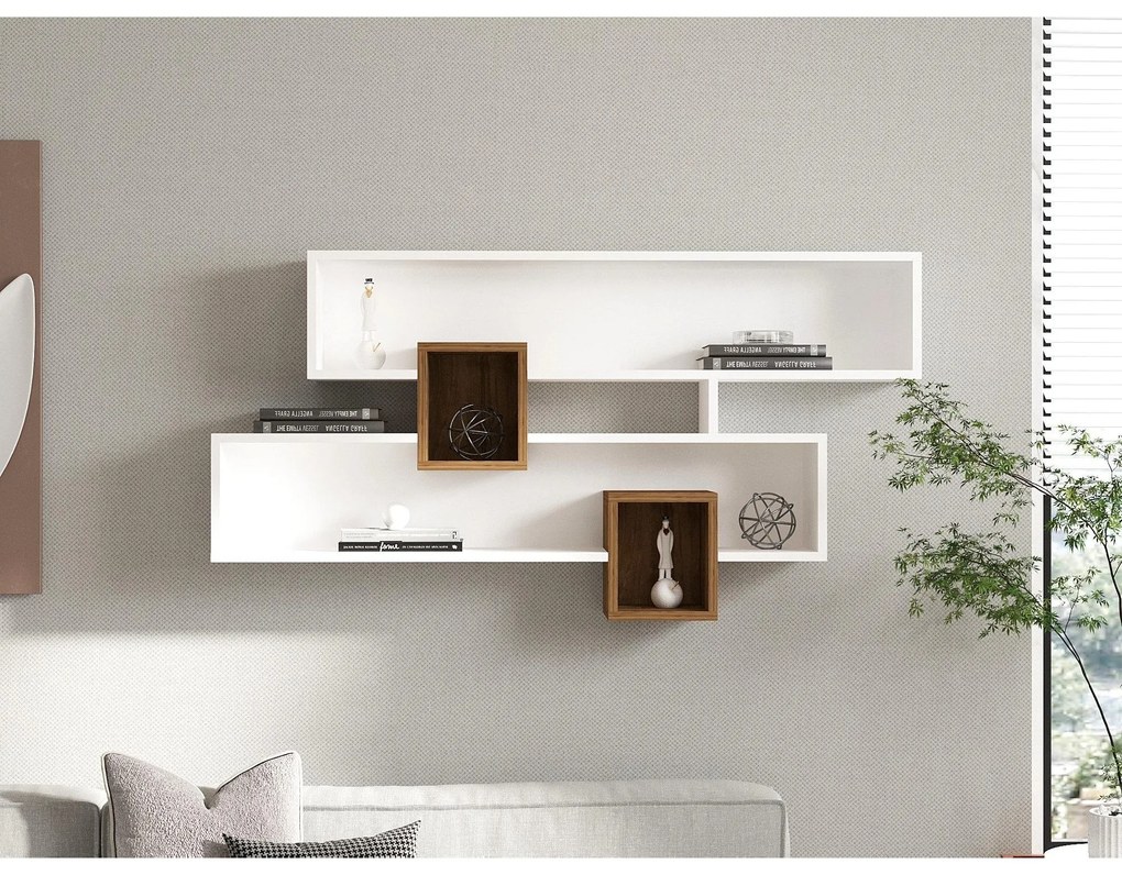 Fali polc Karen - Walnut, White