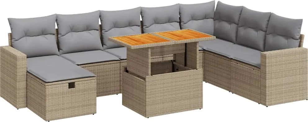vidaXL 9 részes bézs polyrattan akácfa kerti ülőgarnitúra párnákkal
