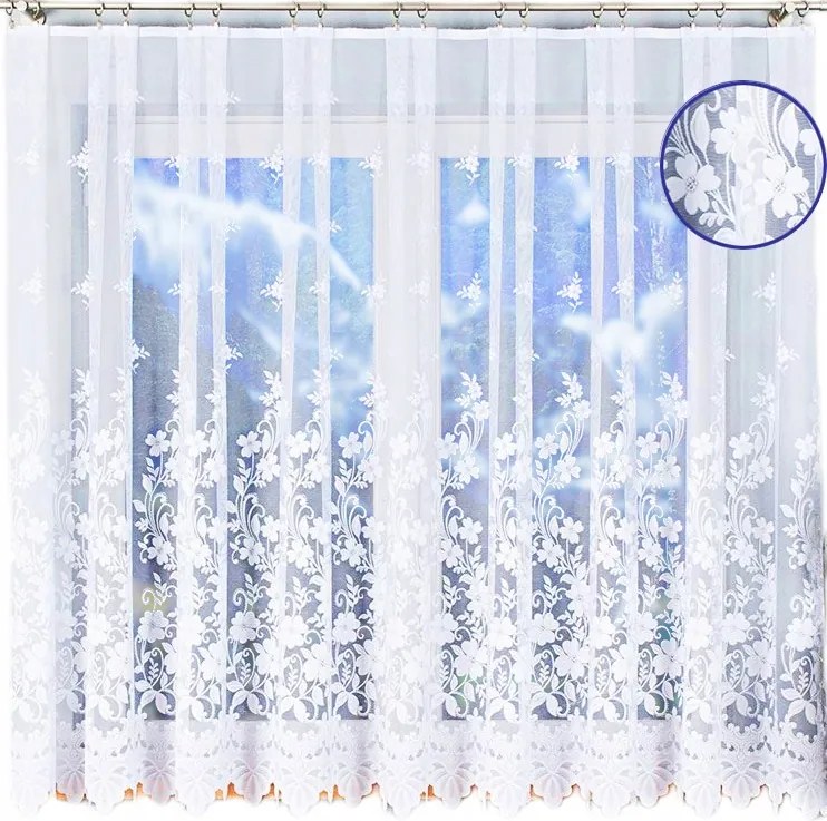 Rövid Jacquard Függöny 500x160 Nappali Szobába Virágok Fehér Békák Kész