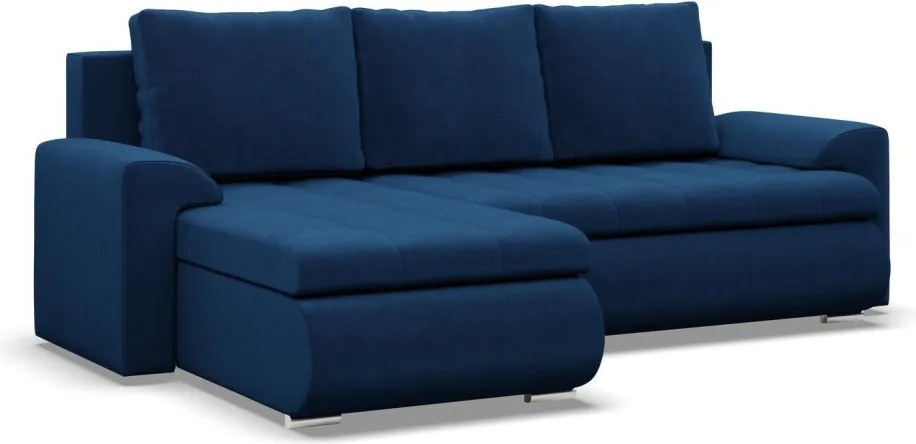Tokio sarokkanapé, 2 ágyneműtartóval, bársony, baloldali, kék