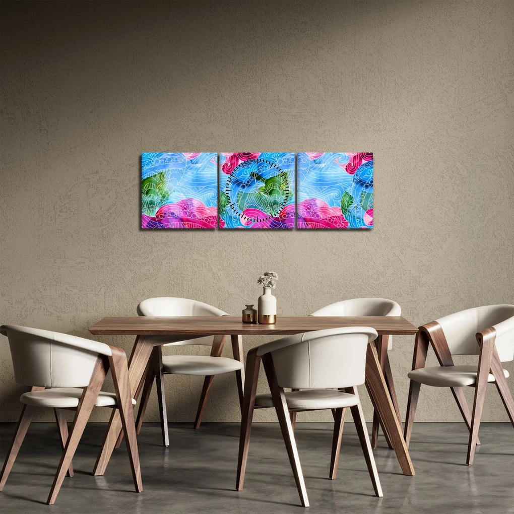 Kép - Színes hullámok (órával) (90x30 cm)