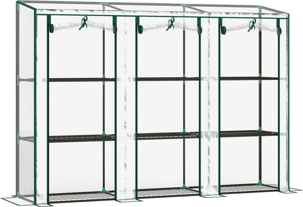 Outsunny Kicsi Üvegház Kültéri Üvegház 3 Polcos, Felgördíthető Cipzáros Ajtókkal és Acél Vázszerkezettel 215x46x151 cm Átlátszó | Aosom