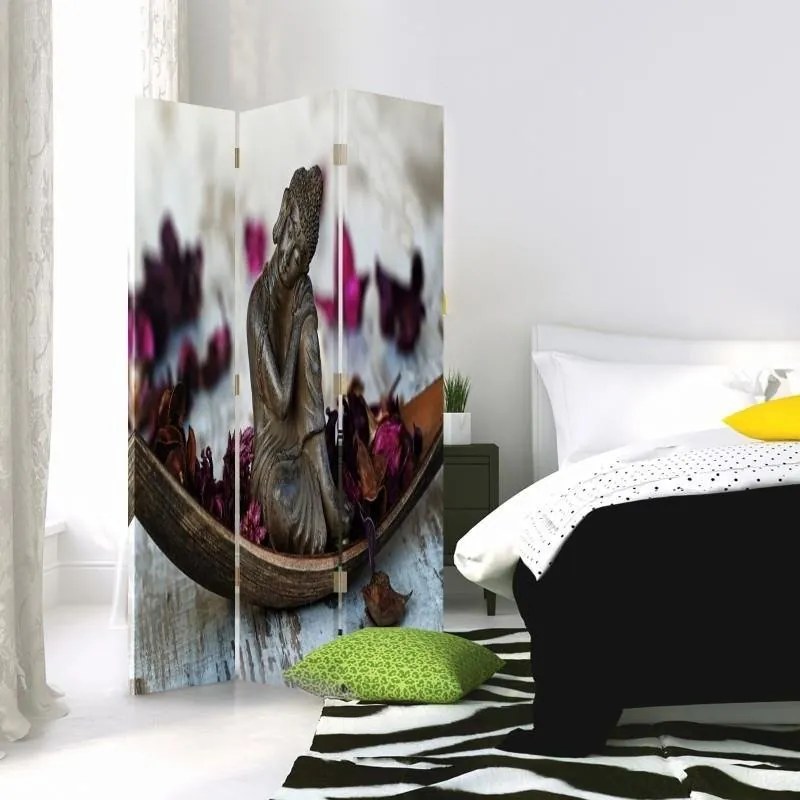 Gario Paraván Buddha lila szirmokkal Méret: 180 x 170 cm, Kivitelezés: Klasszikus paraván