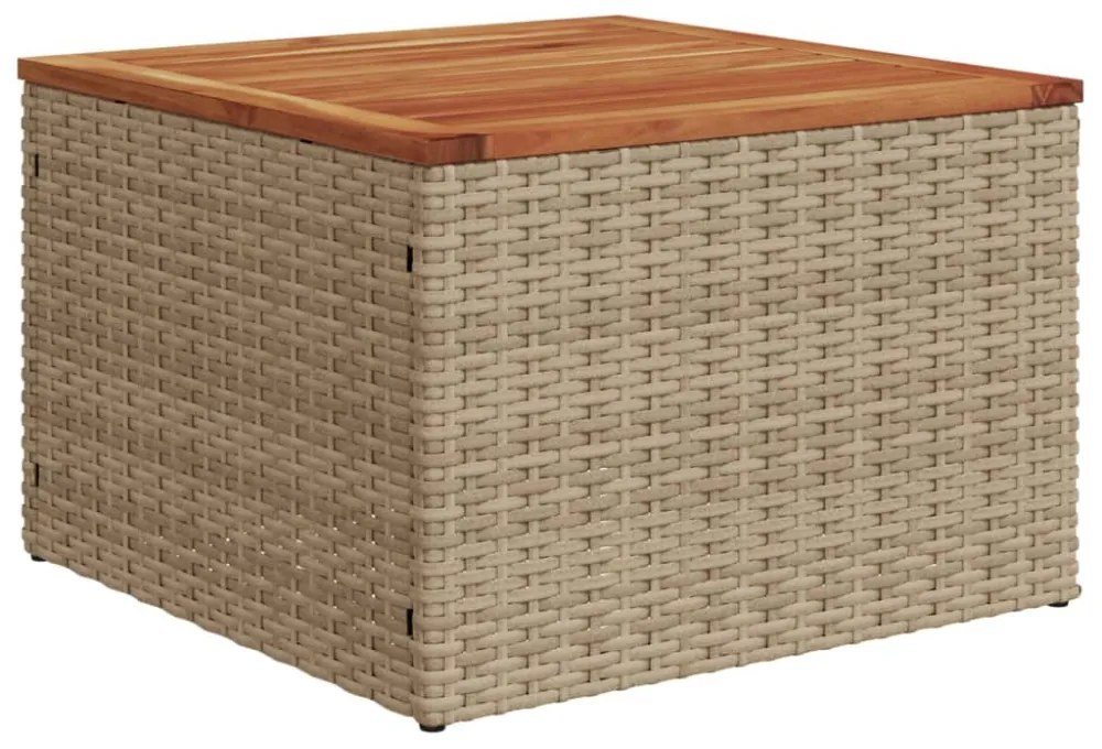 bézs polyrattan és akácfa kerti asztal 55 x 55 x 37 cm