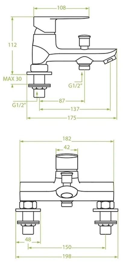 Laveo Appia, kád/zuhany csaptelep kádhoz, h-112, króm, LAV- BLP_015D