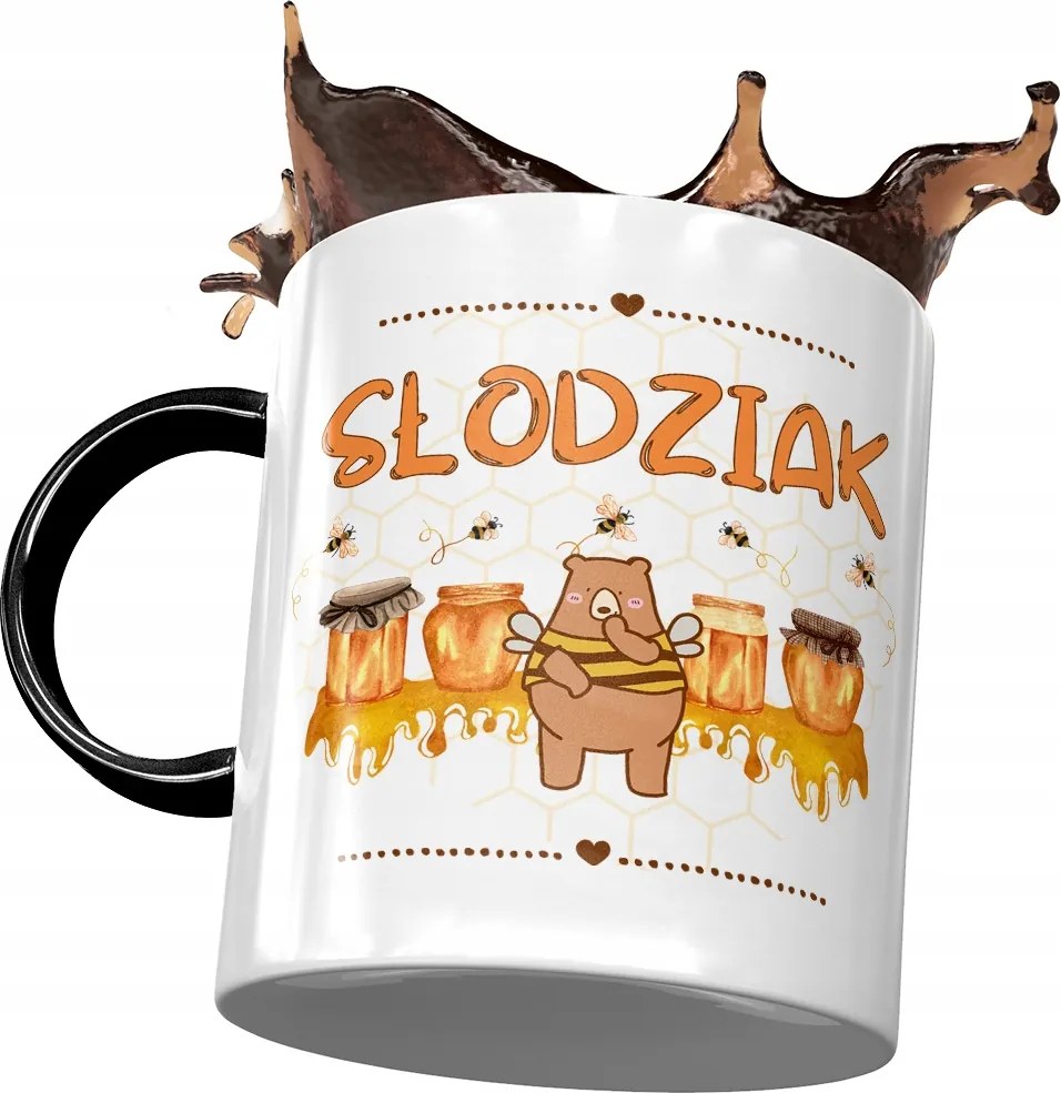 Fekete bögre macival Aranyos mackó ajándék fényképes nyomtatással