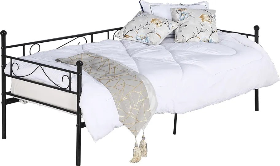 Fém kanapé - egyszemélyes ágy, fekete, 90x200, ROZALI