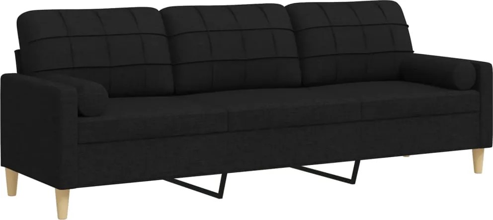 vidaXL 3 személyes fekete szövet kanapé díszpárnákkal 210 cm