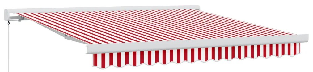 Manuális Behúzható Napernyő Piros és Fehér Csíkos 350x250 cm