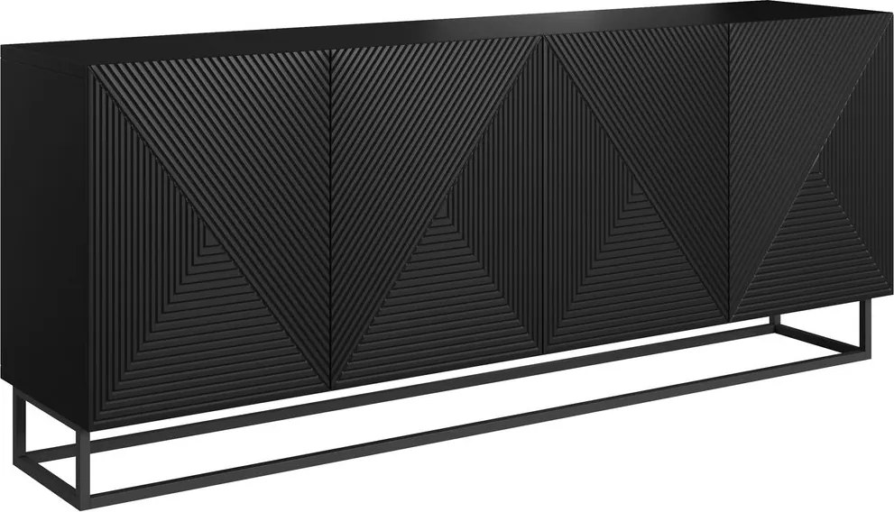 Asha komód 200 cm négyajtós - fekete matt / fekete váz