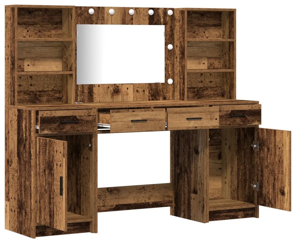 Sminkasztal Készlet 3 pcs Régi fa 78.5 x 41 x 135 cm Faanyag