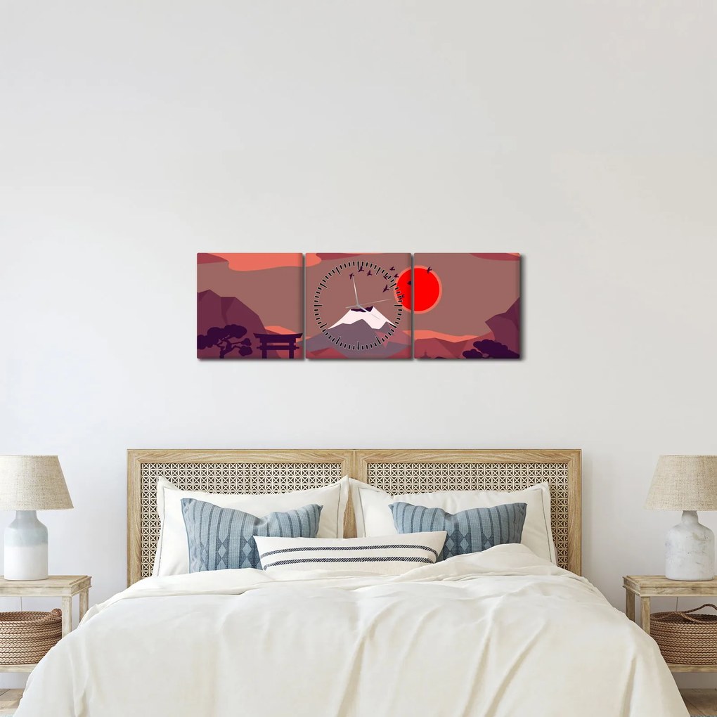 Kép - A Fuji-hegy illusztrációi (órával) (90x30 cm)