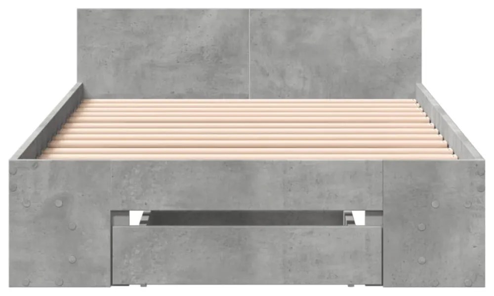 betonszürke szerelt fa ágykeret fiókkal 90 x 200 cm