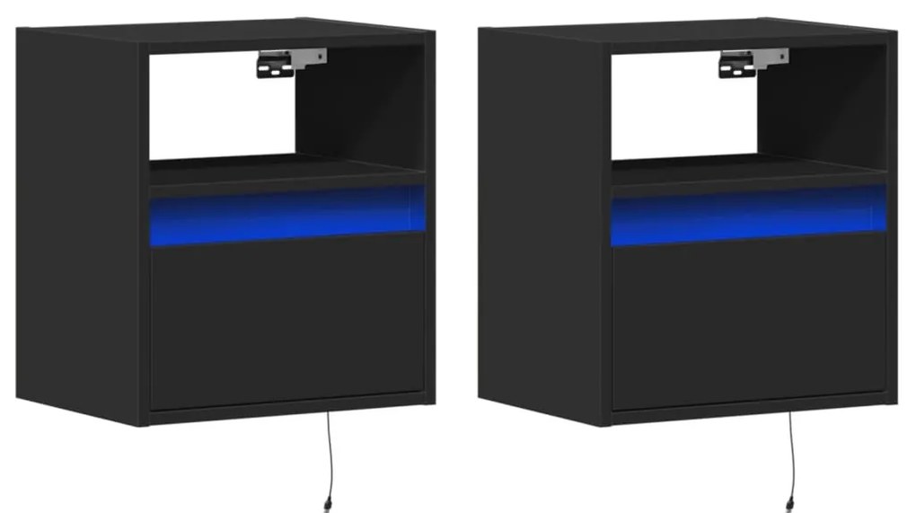 2 db fekete fali TV-szekrény LED-világítással 41x31x45 cm