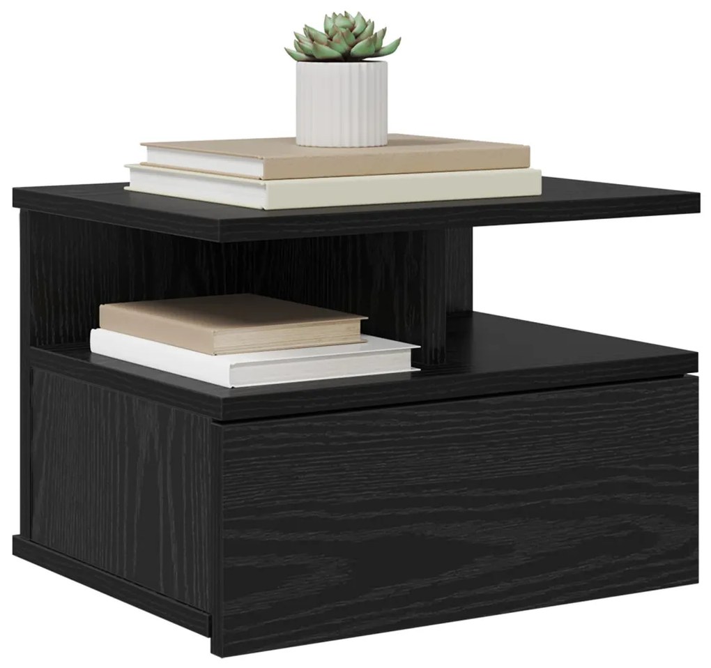 Falra Szerelhető Éjjeli Asztal Fekete Tölgy 40x31x27 cm MDF