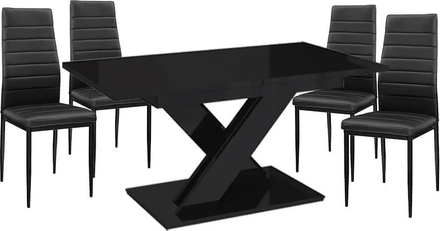 Maasix BKG Magasfényű Fekete 4 személyes étkezőszett Fekete Coleta székekkel N