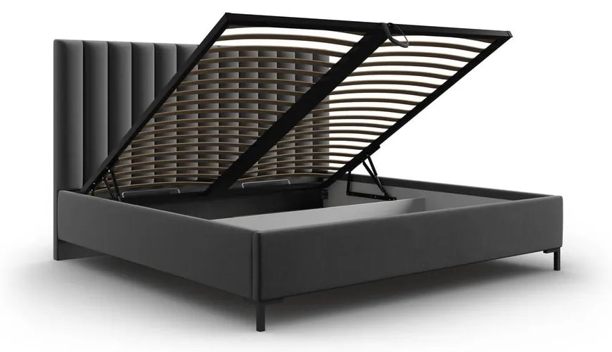 Sötétszürke kárpitozott ágyneműtartós franciaágy ágyráccsal 180x200 cm Casey – Mazzini Beds