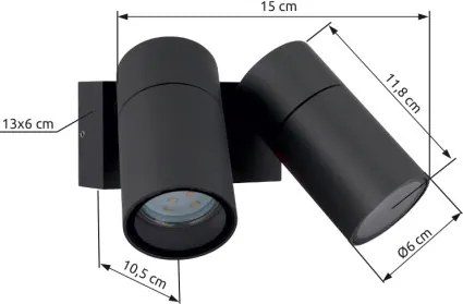 Globo 3209-1 Kültéri fali lámpa, alumínium antracit matt, műanyag fekete matt, tiszta üveg, forgatható/elforgatható, IP44, SzxM: 95x118mm, Mélység: 105mm, 1x GU10 35W 230V izzó nélkül