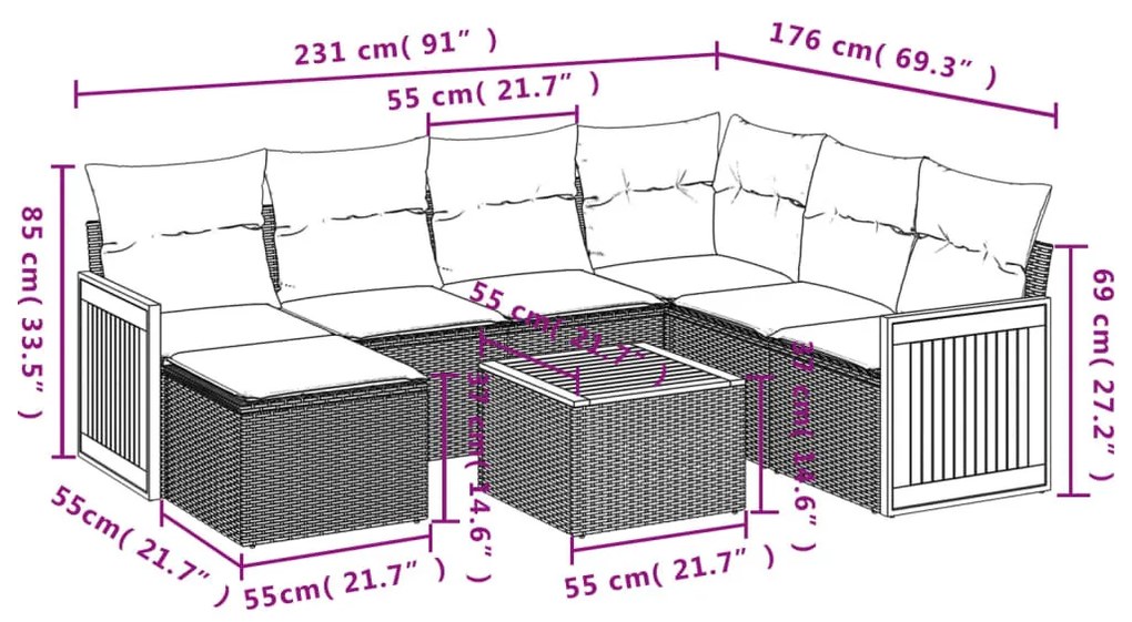 8 részes bézs polyrattan kerti ülőgarnitúra párnával