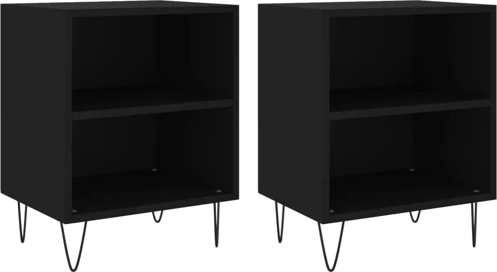 vidaXL 2 db fekete szerelt fa éjjeliszekrény 40x30x50 cm