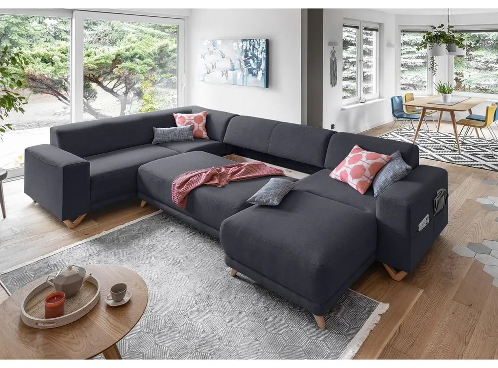 Antracitszürke kinyitható-tárolóhelyes sarokkanapé (bal oldali-U alakú) Classy Sophie – Miuform