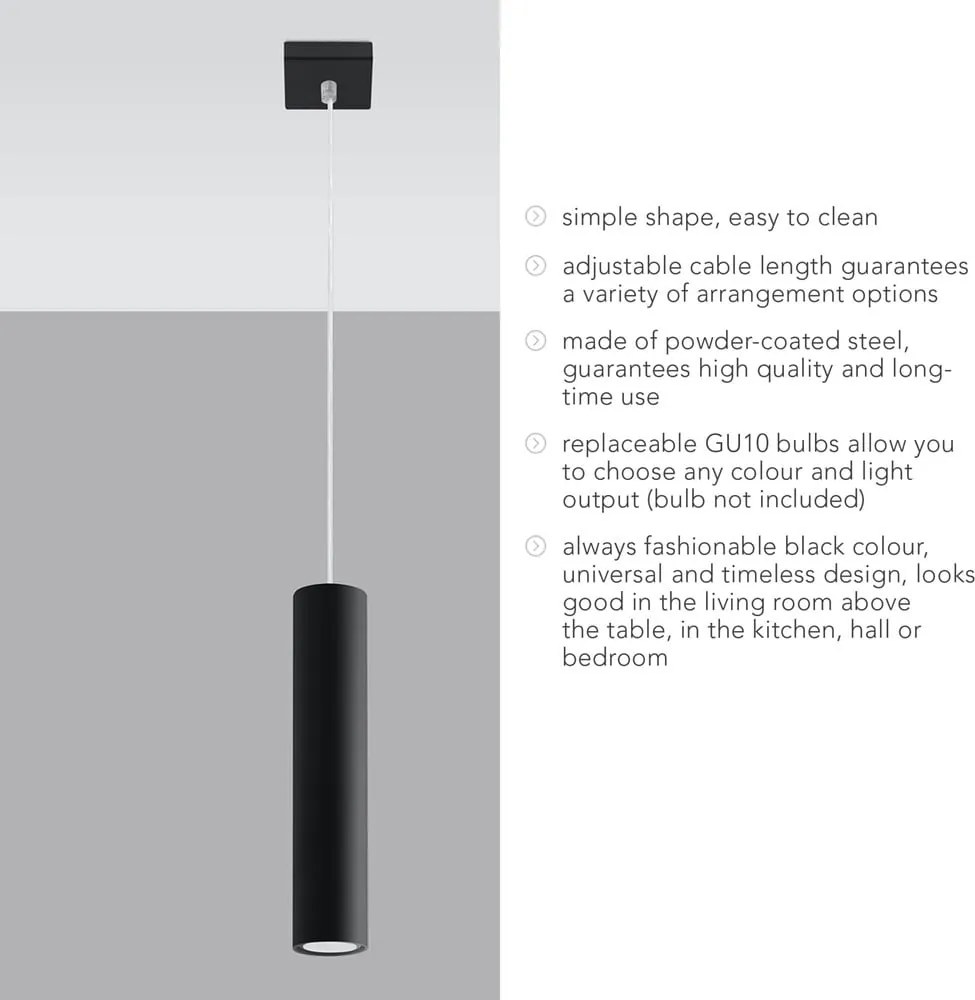 Fekete fém függőlámpa Castro – Sollux